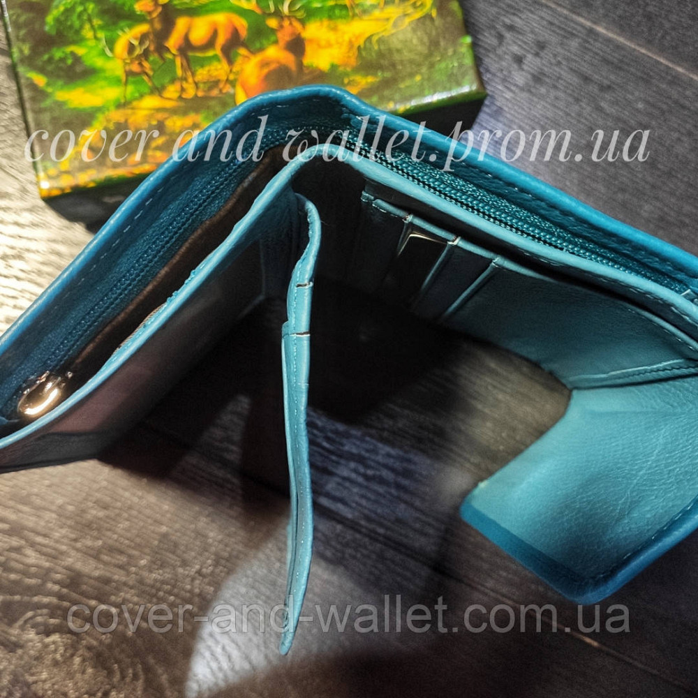Красивий шкіряний гаманець для дівчат бірюзового кольору на магнітах Marco Coverna MC-2047A Київ - фото 5