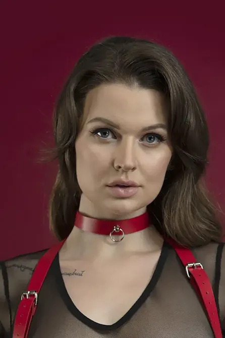 Чокер з кільцем для повідця Feral Feelings - Choker червоний, натуральна шкіра Львів - фото 1