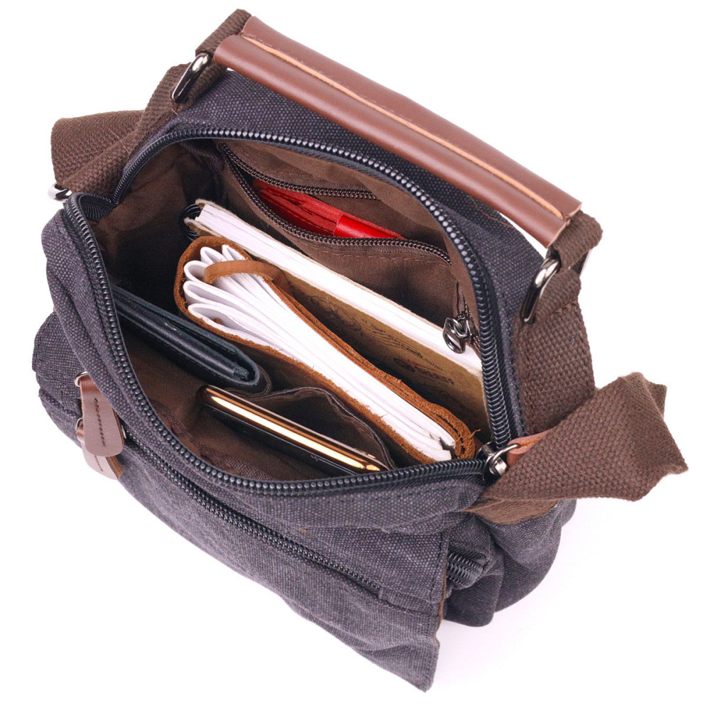 Стильная мужская сумка из плотного текстиля 21225 Vintage Черная Киев - изображение 5