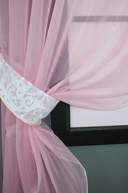 Кухонные шторы VR-Textil № 091к с ламбрекеном и подвязками розовый с белым 270х170 см (52-0838) Киев - изображение 3