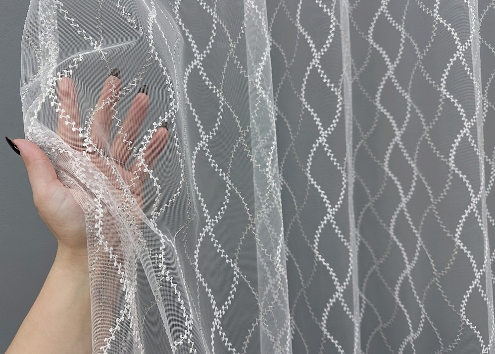Тюль фатин з вишивкою та люрексом Колір білий з сріблястим 1838т Київ - фото 2