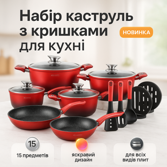 Набор кастрюль с крышками для кухни, Набор кастрюль с антипригарным покрытием для плит EM-84 Львов