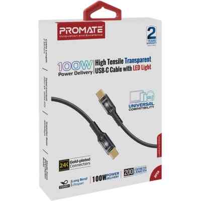 Дата кабель USB-C to USB-C lucidline-cc200.black Promate (lucidline-cc200.black) Вінниця