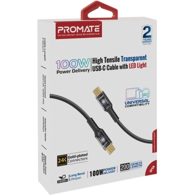 Дата кабель USB-C to USB-C lucidline-cc200.black Promate (lucidline-cc200.black) Вінниця - фото 2