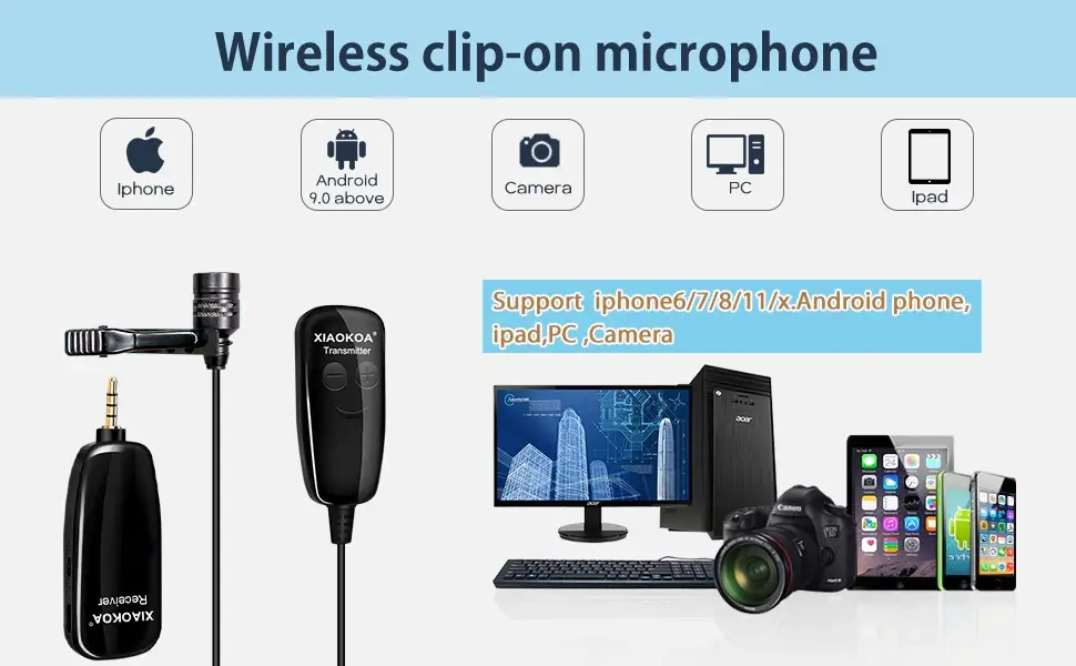 Беспроводной петличный микрофон XIAOKOA N81-UNF UHF, до 50 м, 48 кГц, 5–6 ч, для смартфона и камеры Киев - изображение 7