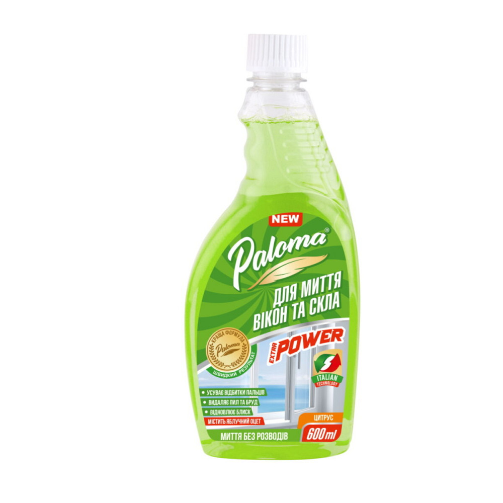 Очисник для скла та дзеркал з яблучним оцтом Paloma Extra Power, 600мл запаска Київ - фото 1