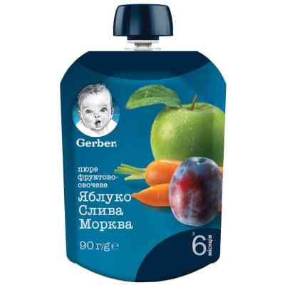 Детское пюре Gerber Яблоко Слива Морковь 90 г (7613036345903) Винница