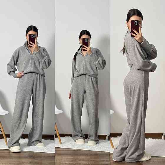 Женский теплый базовый костюм двойка: кофта и штаны турецкая ангора Серый, 46/48 Одесса