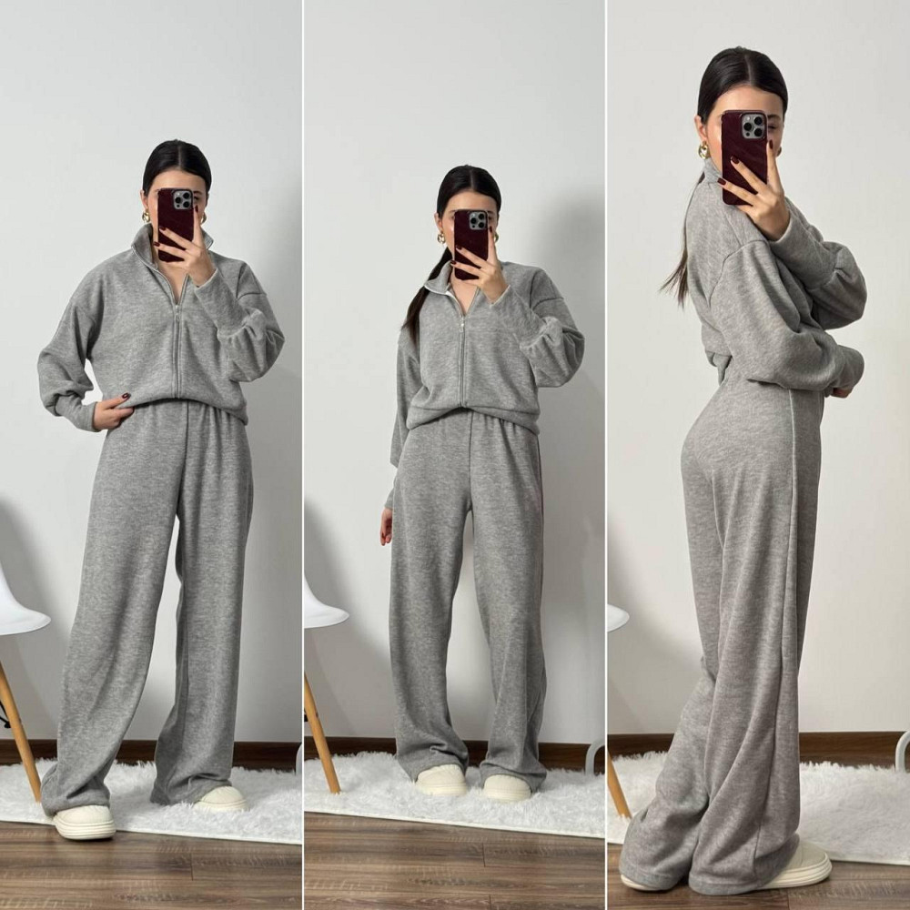 Женский теплый базовый костюм двойка: кофта и штаны турецкая ангора Серый, 46/48 Одесса - изображение 1