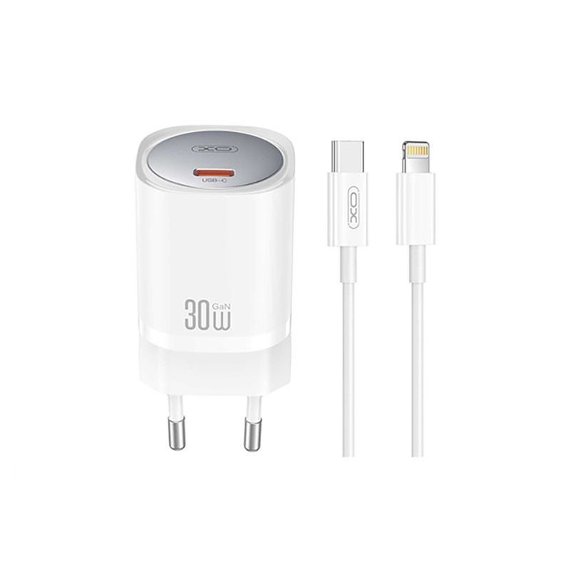 Мережевий зарядний пристрій XO CE20 PD30W/PPS33W 1USB-C + Lightning кабель білий Львів - фото 1