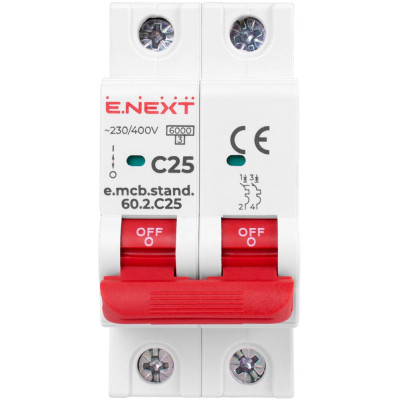 Автоматичний вимикач E.NEXT 2-п e.mcb.stand. 25А C ( 6кА) (s002119) Вінниця - фото 2