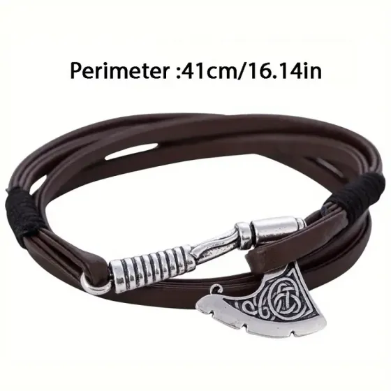 Черный кожаный браслет мужской со знаком топора викинга — оберег, стильное украшение, подарок Киев