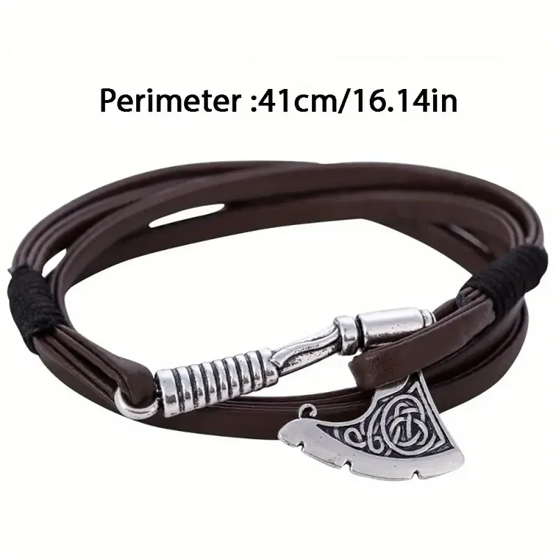 Черный кожаный браслет мужской со знаком топора викинга — оберег, стильное украшение, подарок Киев - изображение 5