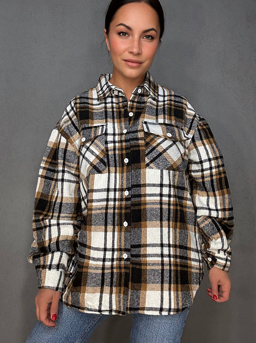 Сорочка жіноча YZY 223 картата оверсайз тепла байка, бежевий, one size Київ - фото 8