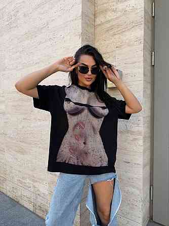 Женская стильная оверсайз футболка с накатом турецкий кулир Одесса