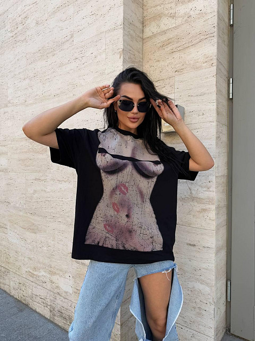 Женская стильная оверсайз футболка с накатом турецкий кулир Одесса - изображение 1