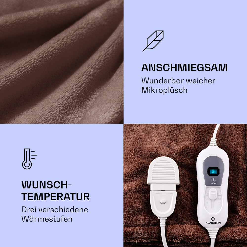 Доктор Watson XXL электрическое одеяло 3 уровня мощности можно стирать 200x180см микро плюшевый коричневый | Ровно - изображение 3