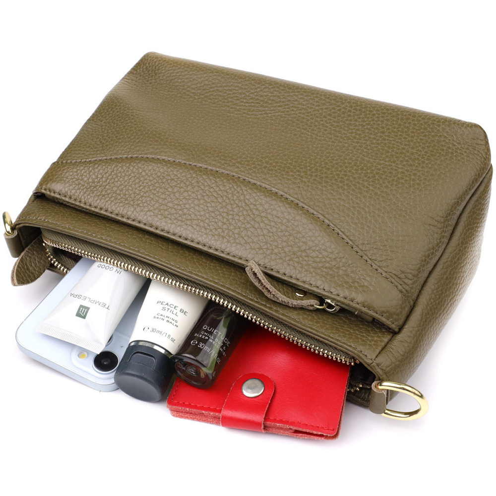 Стильна шкіряна сумка із щільним дном для жінок Vintage 22984 Оливковий Київ - фото 8