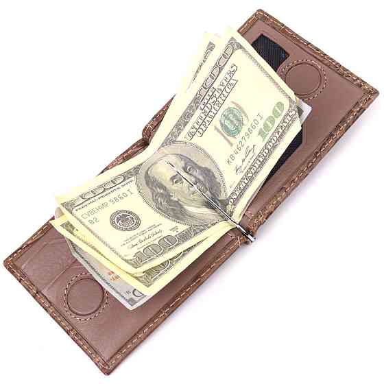 Фактурный мужской зажим из натуральной кожи с тиснением под крокодила KARYA 21415 Бежевый Киев