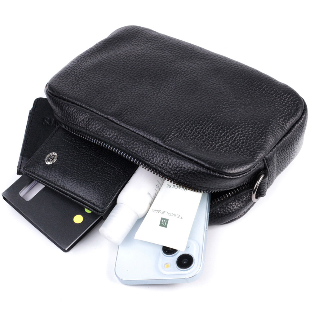 Класична сумка крос-боді із зернистої натуральної шкіри Shvigel 22842 Чорна Київ - фото 8