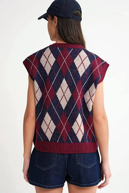 Жіночий теплий оверсайз жилет із геометричним орнаментом Бордо Одеса - фото 3