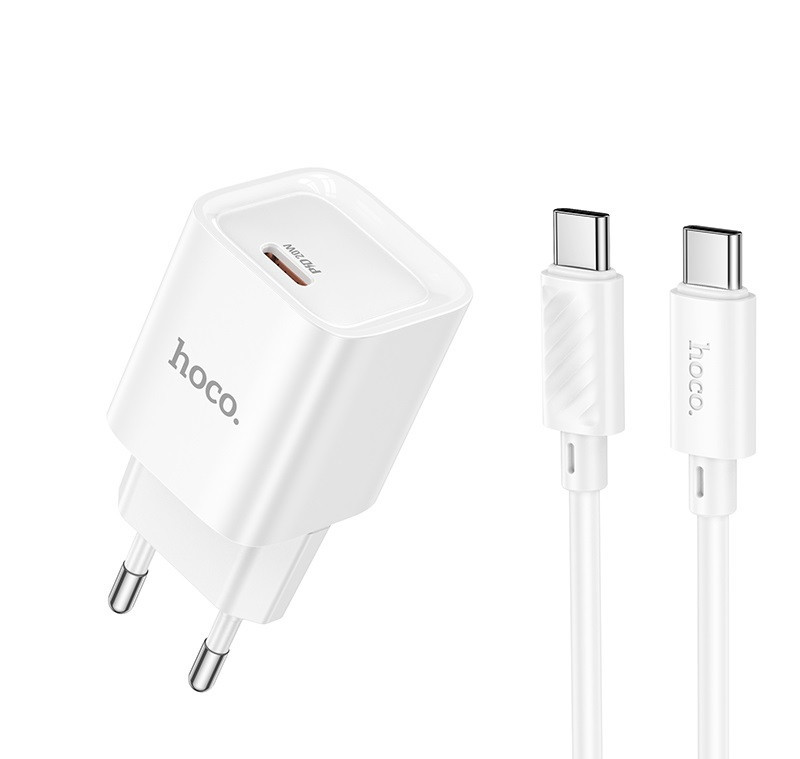 Мережевий зарядний пристрій з кабелем HOCO C146A Charm single port PD20W charger set (C to C) (EU) White Одеса - фото 1
