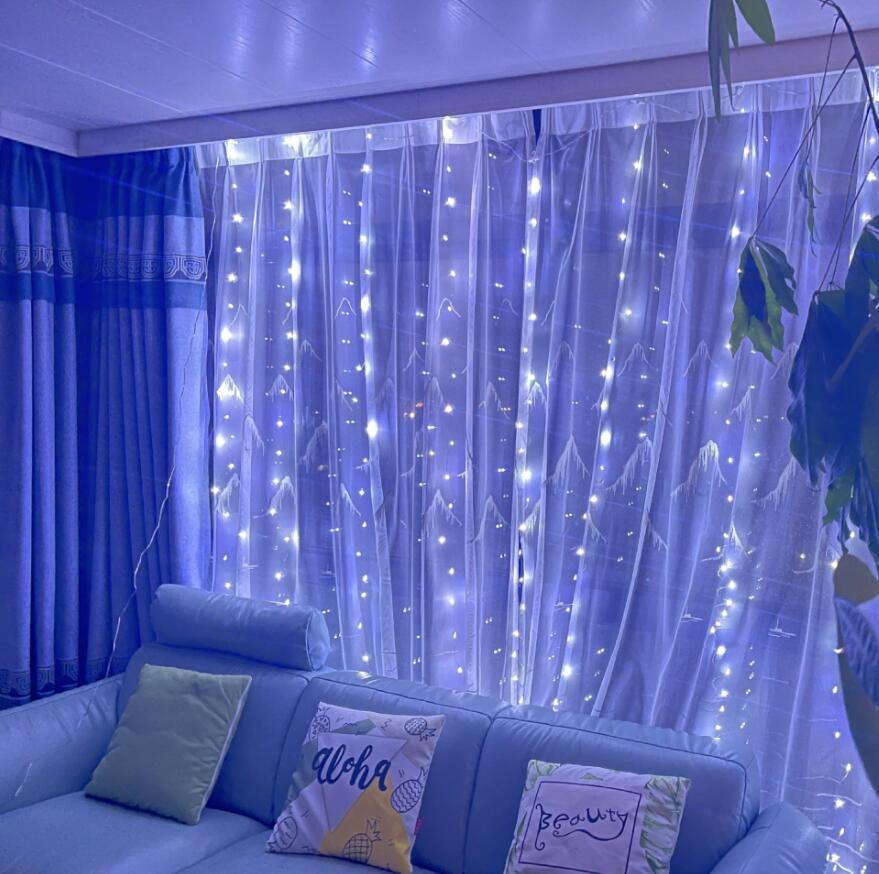 Светодиодная гирлянда штора роса Niki Light штора от USB 8 режимов гирлянда занавес с пультом 200 лед 2x2м белая холодный белый Киев - изображение 1
