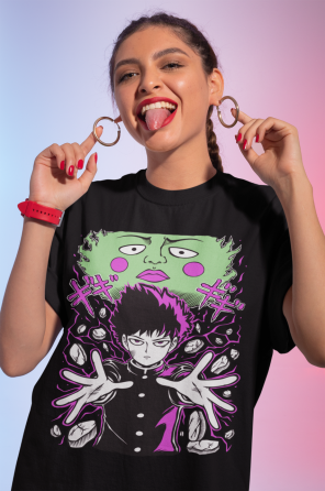 Футболка з аніме принтом Моб Псйкхо Каст Аніме оверсайз (S/M/L) Чорний AnimeJ0606 Дніпро