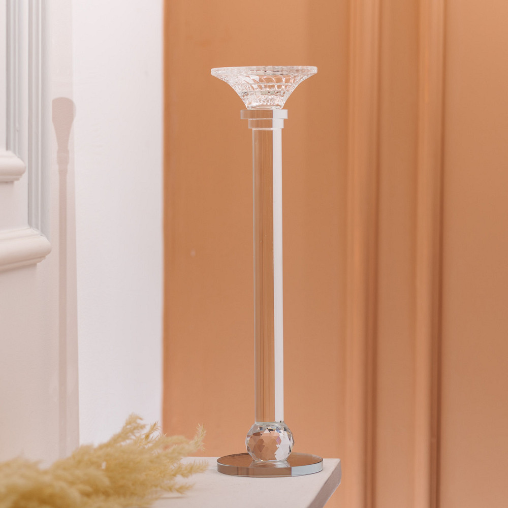 Підсвічник скляний на тонкій ніжці 9×29 см прозорий декоративний підсвічник на стіл HP-4-7S Київ - фото 4