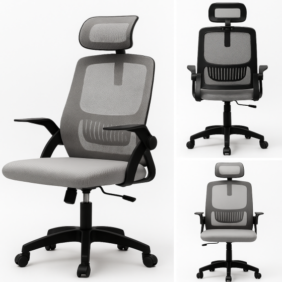 Кресло офисное Diego ErgoFlex сетка черно-серое Киев