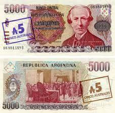 Argentina Аргентина - 5 Australes on 5000 Pesos Argentinos 1985 P. 321 aUNC / UNC Полтава - фото 1