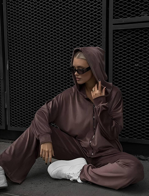 Жіночий прогулянковий костюм-двійка: кофта та штани з плюшевого велюру Моко, 42/46 Одеса - фото 6