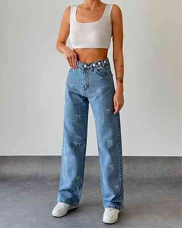 Жіночі прямі джинси з бантиками на високій посадці 30 Одеса