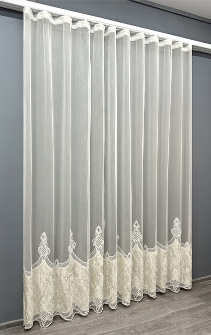 Тюль VR-Textil 1812т Бамбук с вышивкой и бархатом Айвори 400х270 см (42-0336) Киев - изображение 11
