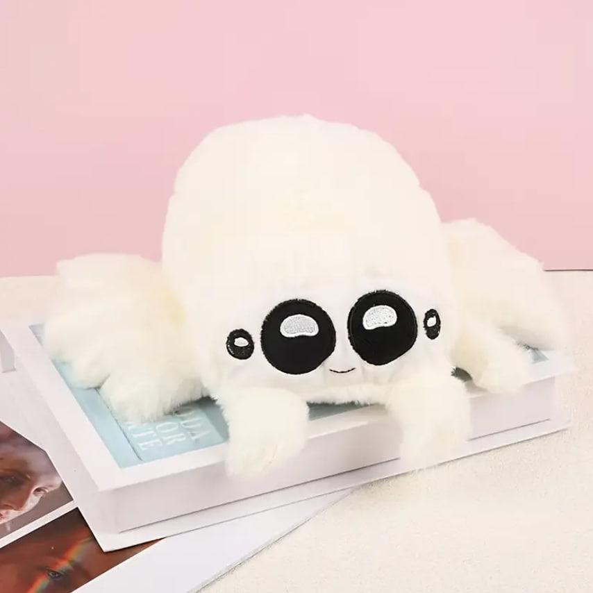 М’яка іграшка білий павук з пухнастим хутром та великими Глазама білого кольору, 17×11 см Київ - фото 2