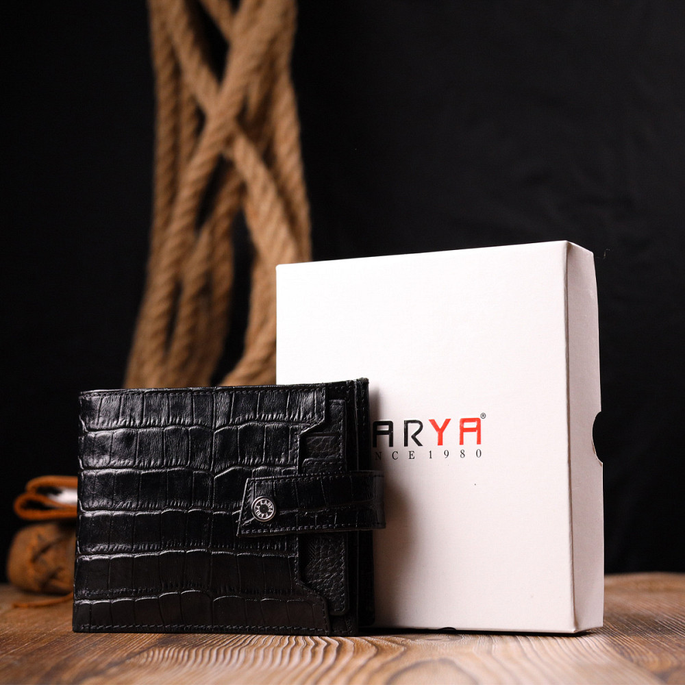 Стильный мужской кошелек из фактурной кожи под рептилию Черный (KARYA) Киев - изображение 4