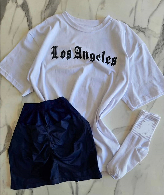 Женский прогулочный летний костюм двойка: футболка и шорты микродайвинг + турецкий кулир 46/48 Одесса - изображение 1