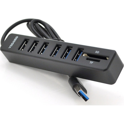 Концентратор VEGGIEG USB 2.0 8-in-1 to 6xUSB 2.0 + SD/TF black/blue (V-C306/19897) Вінниця - фото 1