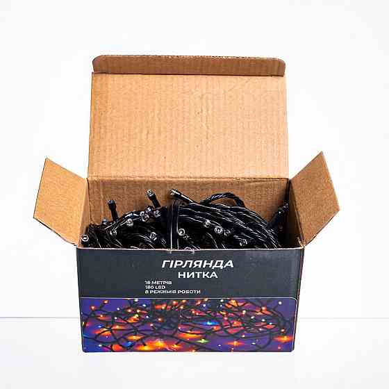 Новорічна гірлянда кімнатна нитка 18 м 180 LED кімнатна гірлянда чорний провід Жовте світло W180LED18MBY Коломыя