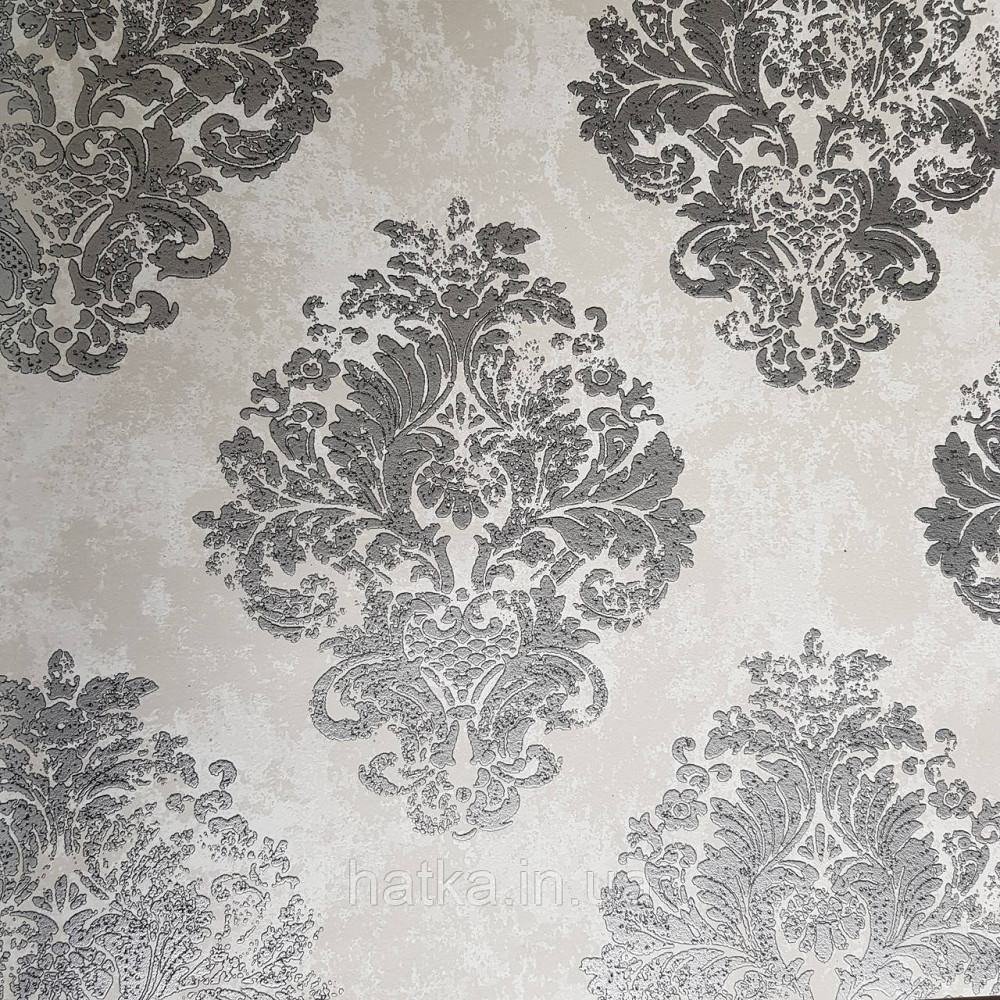 Шпалери флізелінові еко Galerie Metallic FX 0,53Х10 англійські вензелі срібні структурних на сірому тлі Київ - фото 1