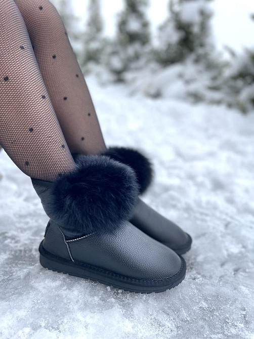 Угги жіночі OUQIDAGENI чорні натуральна шкіра зимові высота 16 см ( -1) Коломия - фото 8