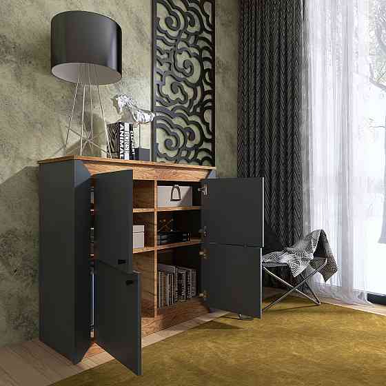 Тумба 4-х дверна закрита Еверест Нордік-980 98х38х92 см Графіт + Дуб крафт золотий (DTM-5528) Львів