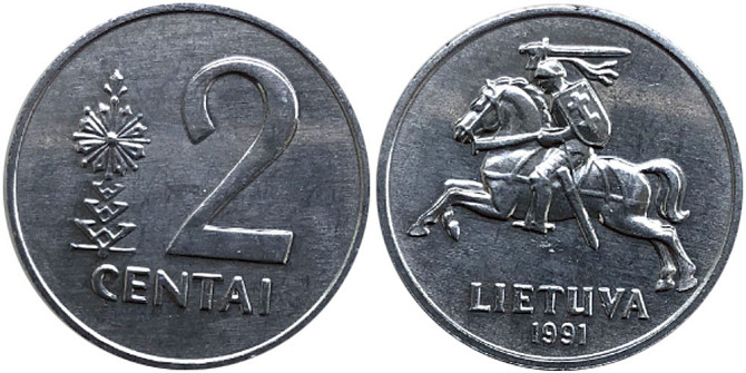 Монета 2 Цент Литва (1991 - ) Алюміній (АА) Полтава - фото 1