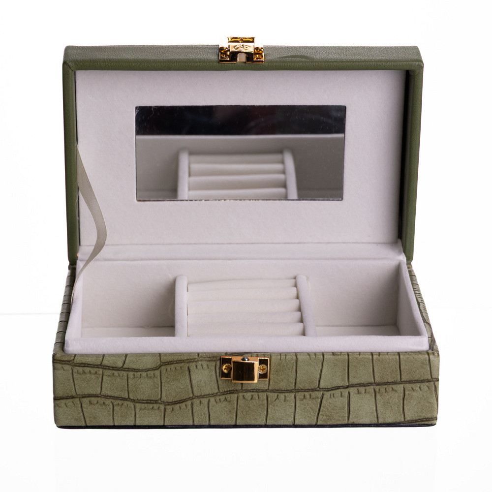 Скринька для прикрас з еко шкіри 3 відділення з дзеркалом 16×10×6 см Зелений HP-5-18GR Коломия - фото 2