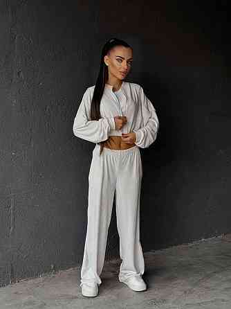 Женский прогулочный костюм двойка: кофта и штаны велюр мрамор Молочно-серый, 42/44 Одесса