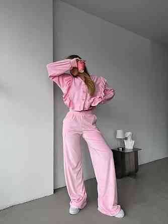 Женский нежный костюм двойка: кофта и штаны из велюра Одесса