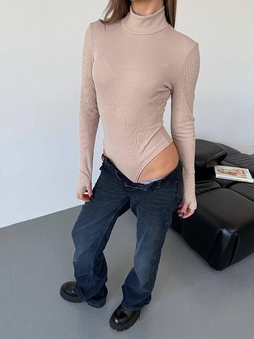 Женский стильный боди высококачественный турецкий рубчик-мустанг на флисе Беж, 46/48 Одесса - изображение 1