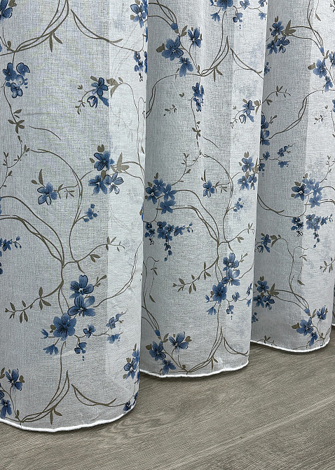 Тюль батист, колекція «Flora» колір білий із синьо-коричневим принтом 1533т Київ - фото 8