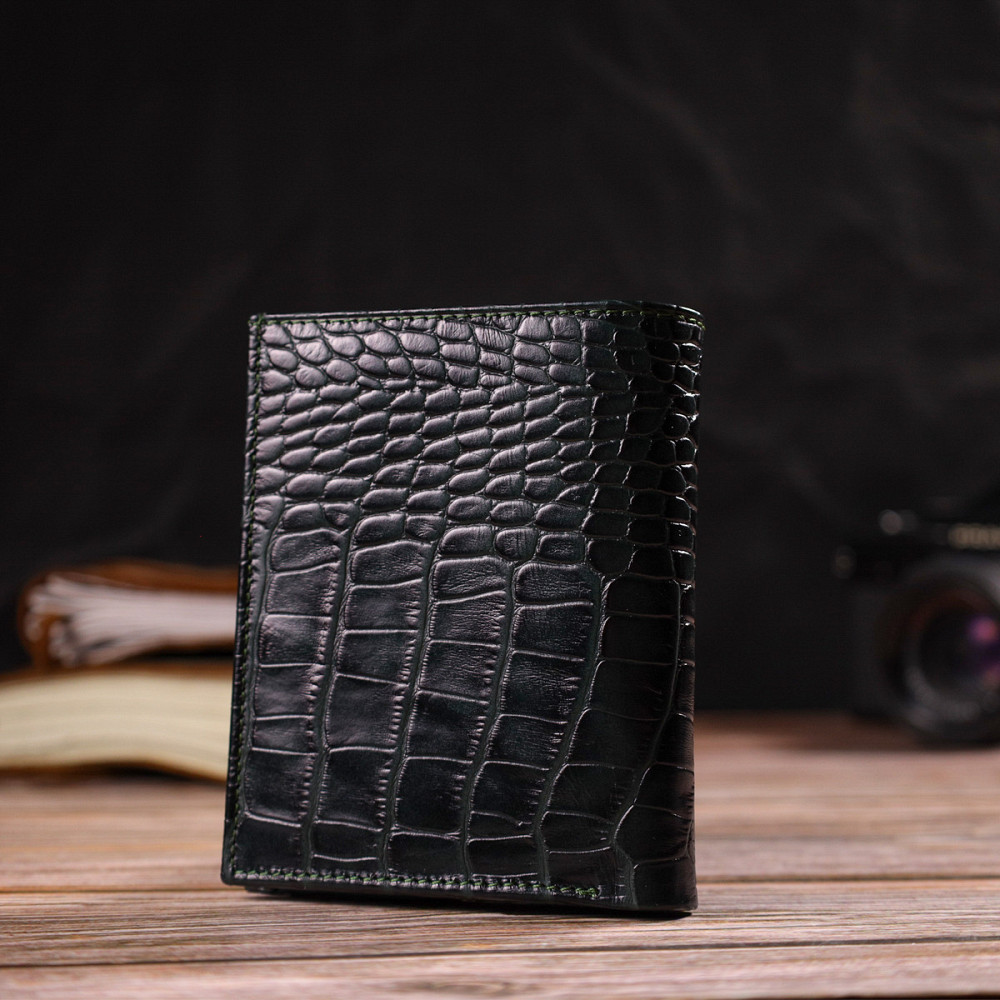 Красивый кошелек для женщин среднего размера из натуральной кожи с тиснением под крокодила CANPELLINI 21815 Зеленый Киев - изображение 8