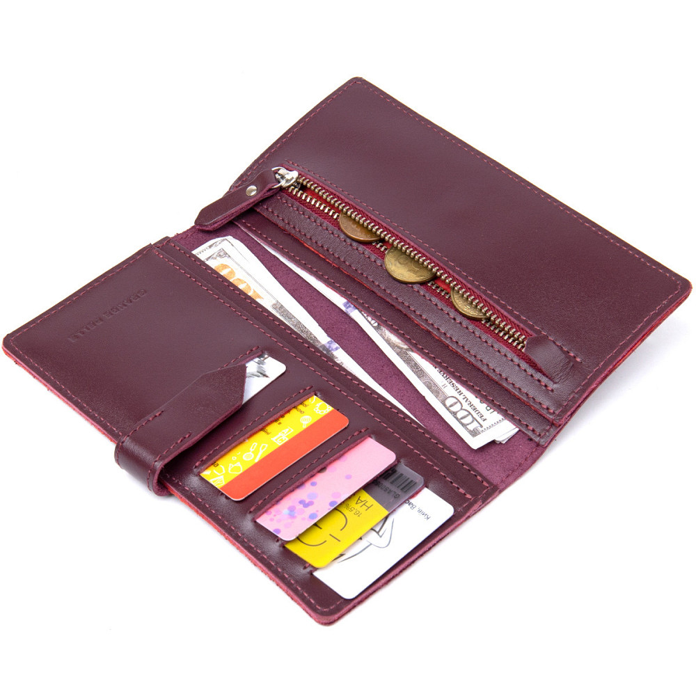 Шкіряне глянсове портмоне GRANDE PELLE 11467 Бордовий Київ - фото 6